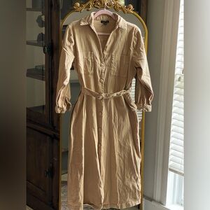 Area Stars Charlene Tan Button-Up Midi Shirt Dress with Belt